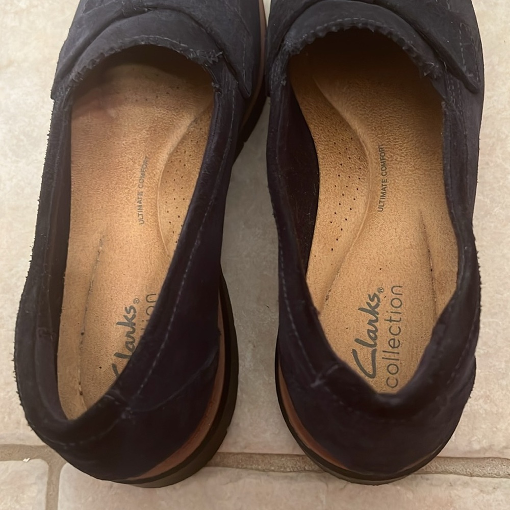 Navy Suede Clarks Westlynn Bella Leather Slip-On Loafers with Tassels Size 8.5 - Picture 6 of 16